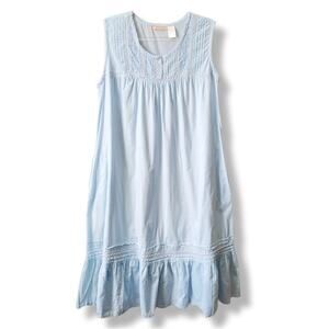 Women la Cera Pastel Blue Beaded Cotton Nightgown L Cottage Country Feminine